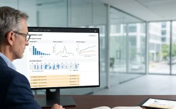 An engineering manager conducting a codebase audit on an ultra-slim monitor to measure true development velocity.