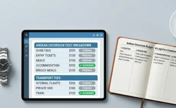 Close-up view of an international adventurer checking transparent tour invoices and booking itineraries on a smartphone.