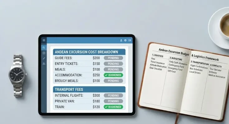 Close-up view of an international adventurer checking transparent tour invoices and booking itineraries on a smartphone.