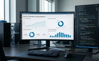 Technical telemetry dashboard tracking Copilot audit metrics and software usage efficiency.